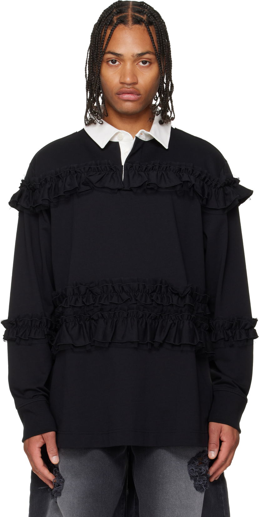 Polo majica Simone Rocha Simone Rocha Ruffle Rugby Polo Crna | 5360 1282