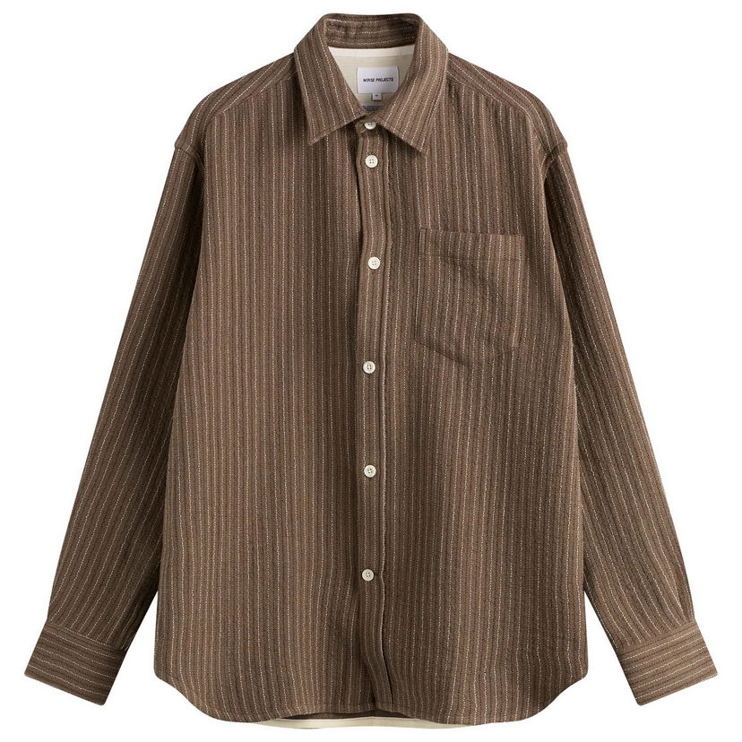 Košulja NORSE PROJECTS Oversized Wool Stripe Shirt, Size Large Smeđa | N40-0847-9024