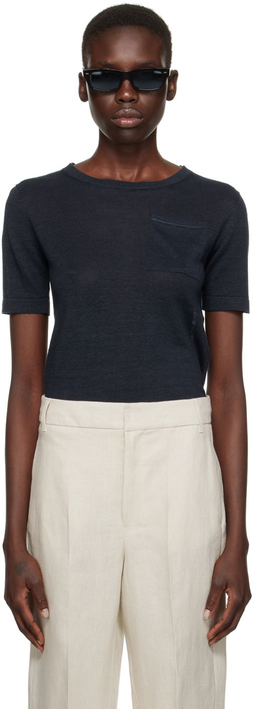 Majica kratkih rukava Max Mara Pocket Linen T-Shirt Tamnoplava | 2419361013600