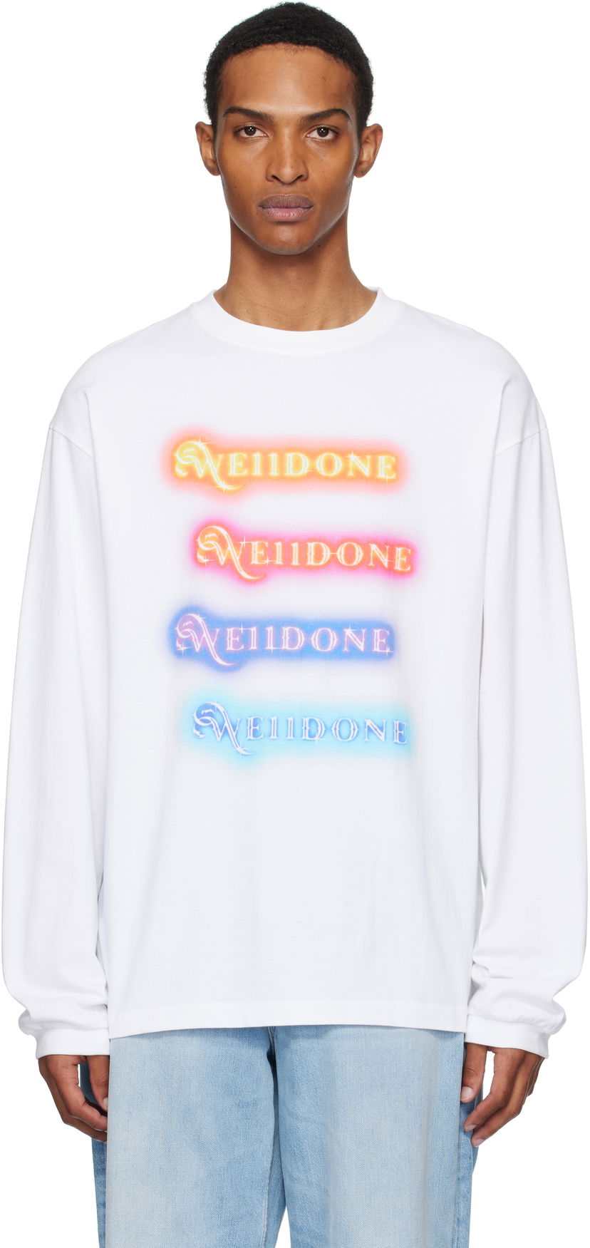 Majica kratkih rukava We11done We11done Neon Logo Long Sleeve Tee Bijela | WD-TT2-25-754-U-WH