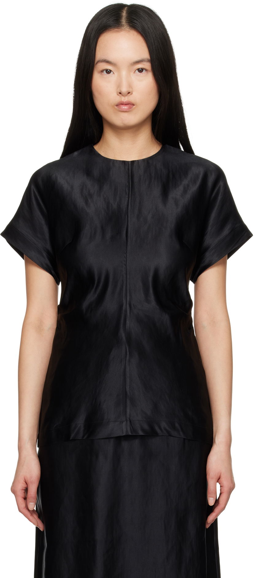 Majica kratkih rukava Loulou de Saison Loulou de Saison Pero Satin Blouse Crna | PERO
