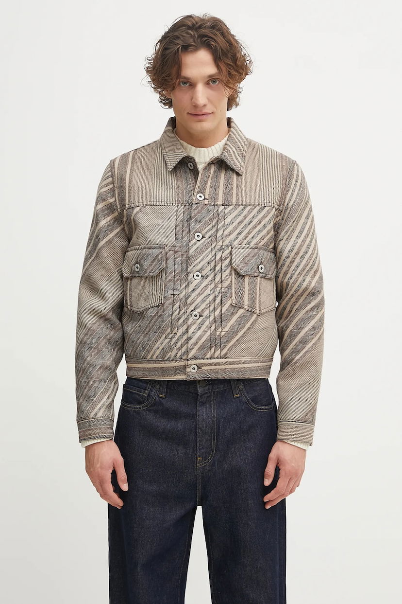 Jakna KENZO Kenzo Diagonal Stripe Slim Pleated Trucker Jacket Bež | FF65VE3029IO