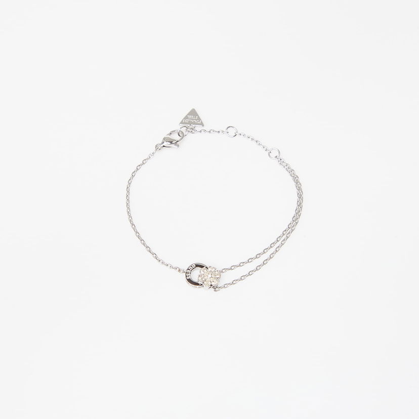 Narukvica GUESS Lily Stainless Steel Double Chain Bracelet with Crystal Flower and Ring Charm Metalik | JUBB05111JWRH-SILVER