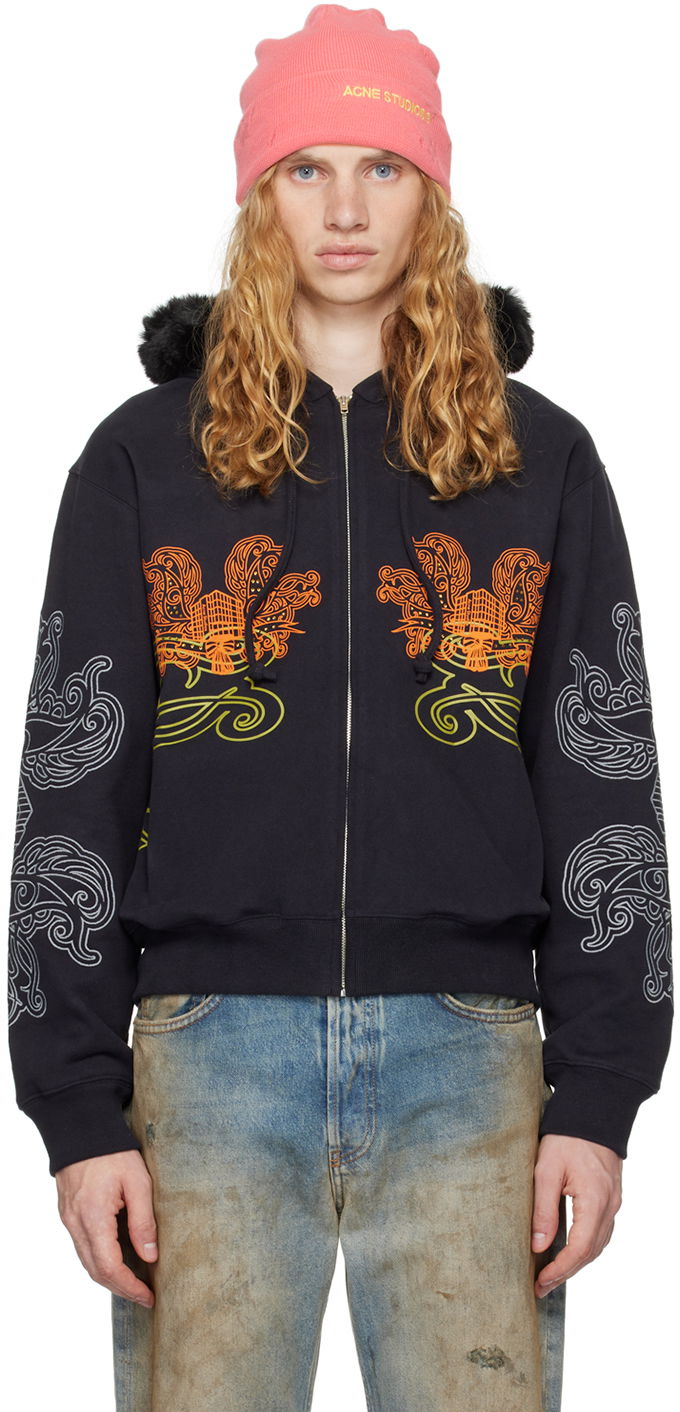 Dukserice Acne Studios Printed Zip Hoodie Crna | BI0204-