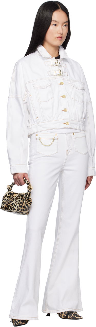 Jakna GANNI GANNI Pin-Buckle Cropped Denim Jacket Bijela | J1658, 3