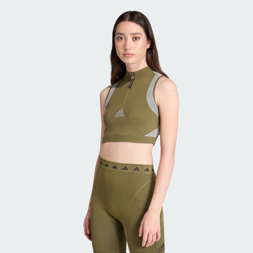 Crop top adidas Performance EQT BRA Quarter-Zip Sleeveless Crop Top Zelena | JX1596
