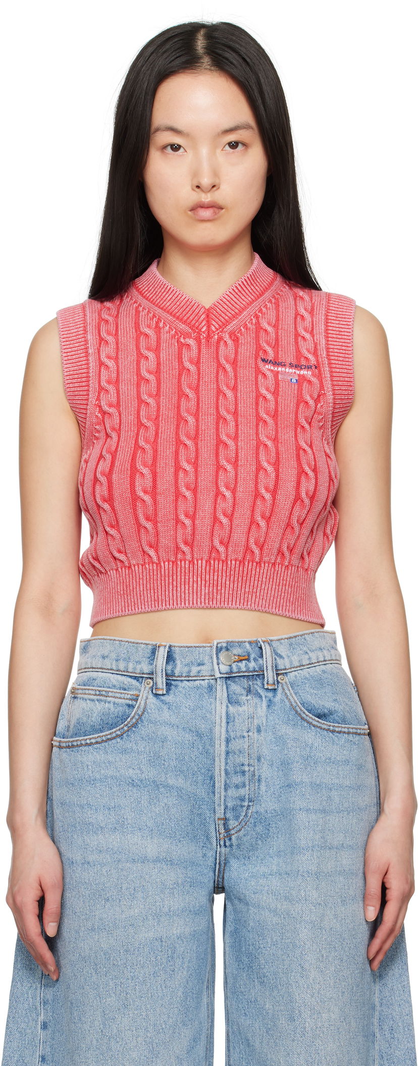 Džemper Alexander Wang Alexander Wang.t Organic Cotton Cable Knit Vest Crvena | 4KC2251045
