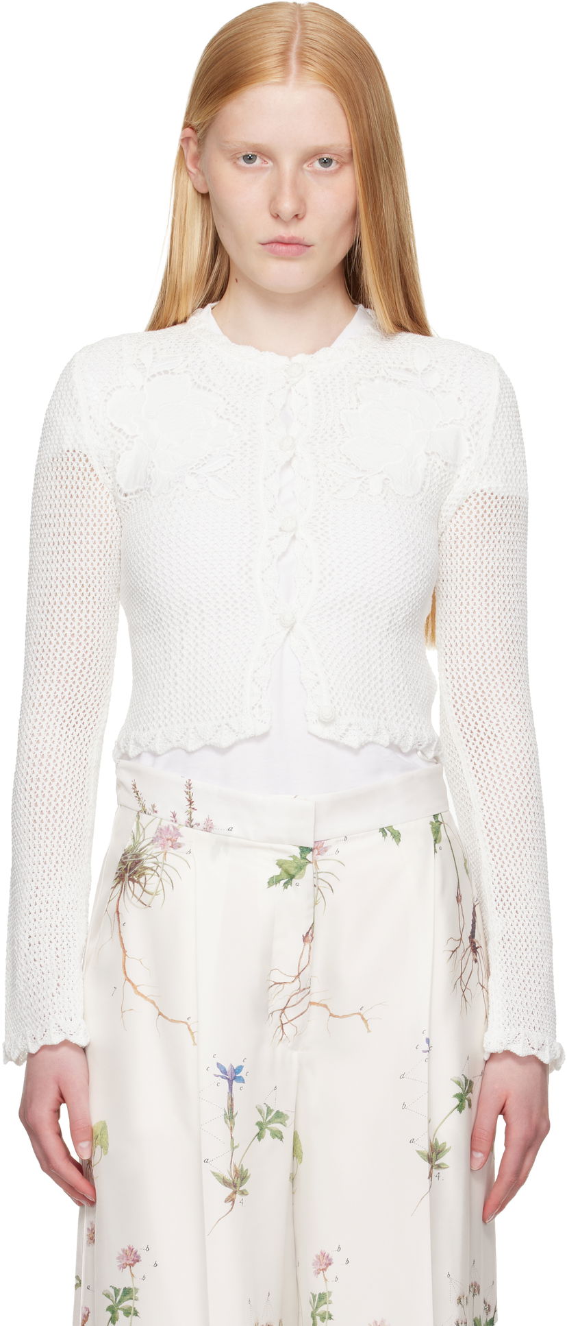 Džemper Erdem Erdem Long Sleeve Crochet Cardigan Bijela | VC25_KT11_IVOSCK