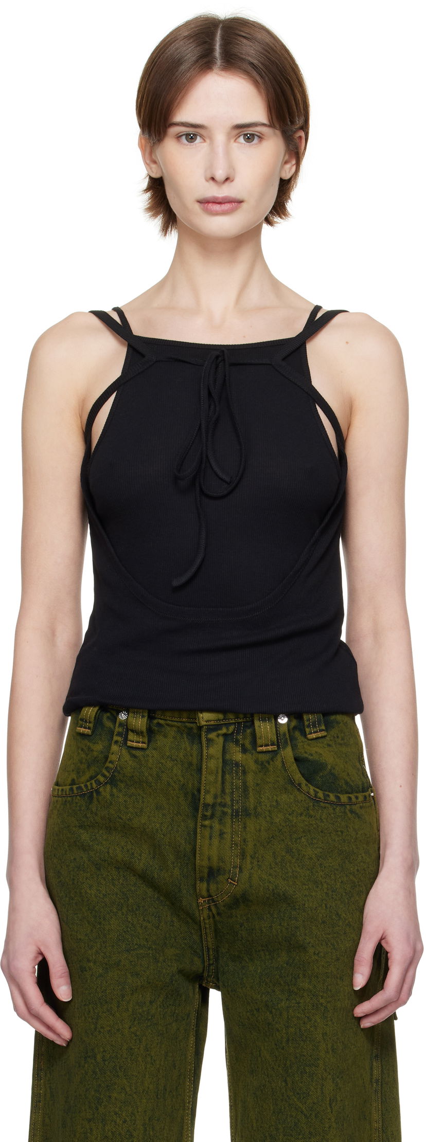 Majica bez rukava Eckhaus Latta Eckhaus Latta Flip Tie-Front Tank Top Crna | 1205-EL-PS25-A -