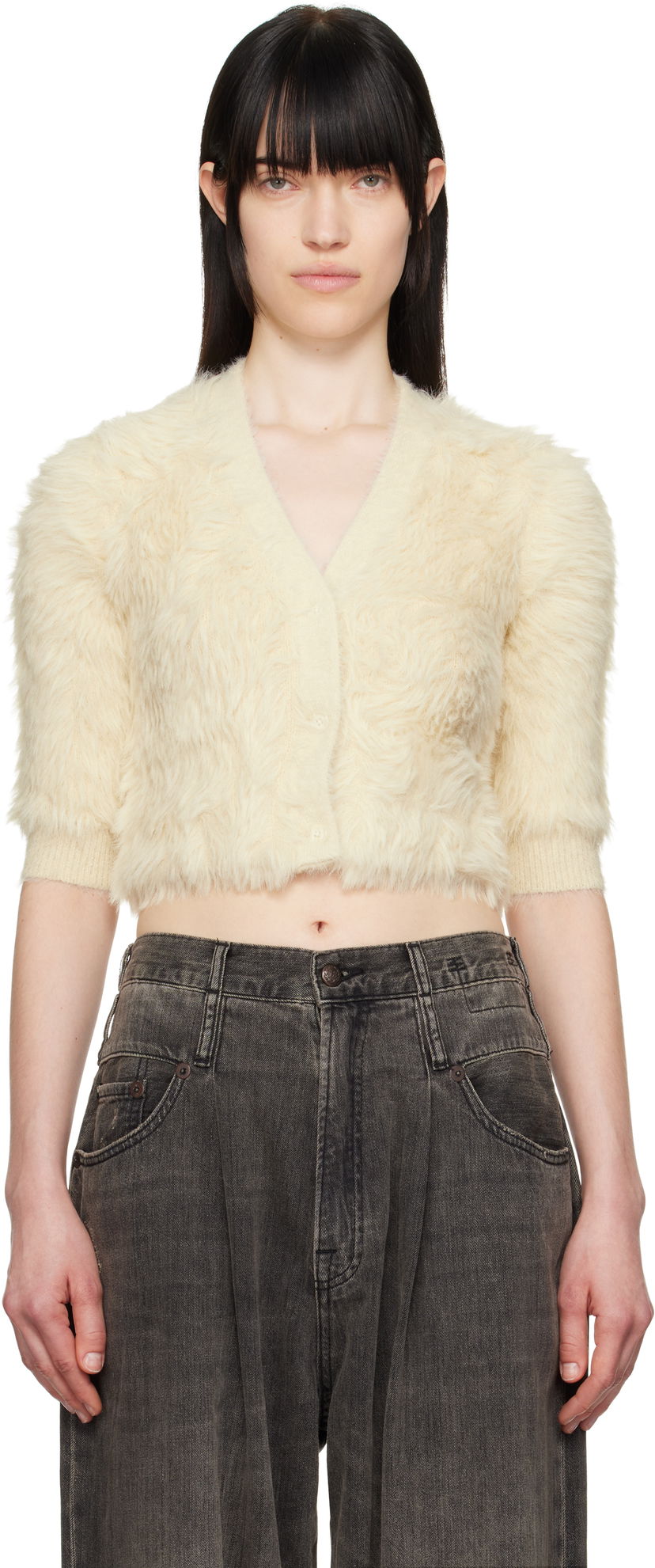 Džemper R13 R13 Balloon Cropped Knit Cardigan Bež | R13WY213-Y097A
