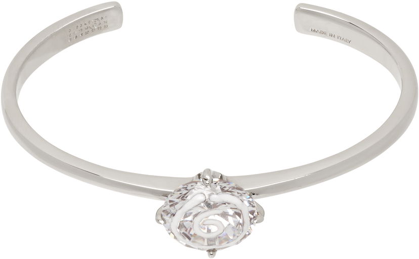 Narukvica Maison Margiela MM6 Maison Margiela Silver & White Enamel Logo Cuff Bracelet Metalik | SM6UY0101 P8372