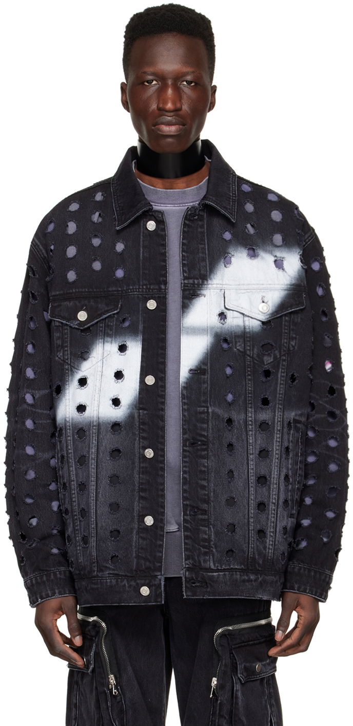 Jakna We11done We11done Distressed Logo Denim Jacket Crna | WD-DJ1-22-355-U-WB