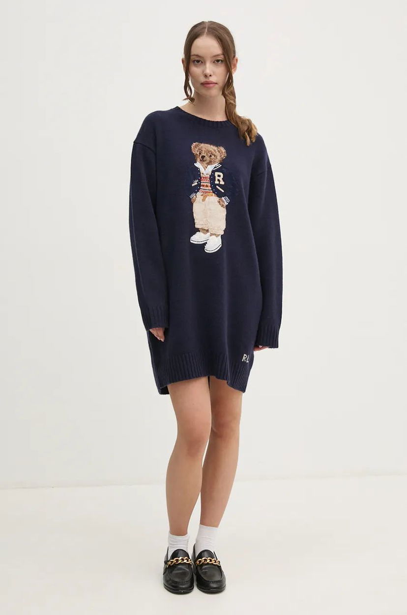 Haljina Polo by Ralph Lauren Mini Oversized Sweater Dress Plava | 211941576