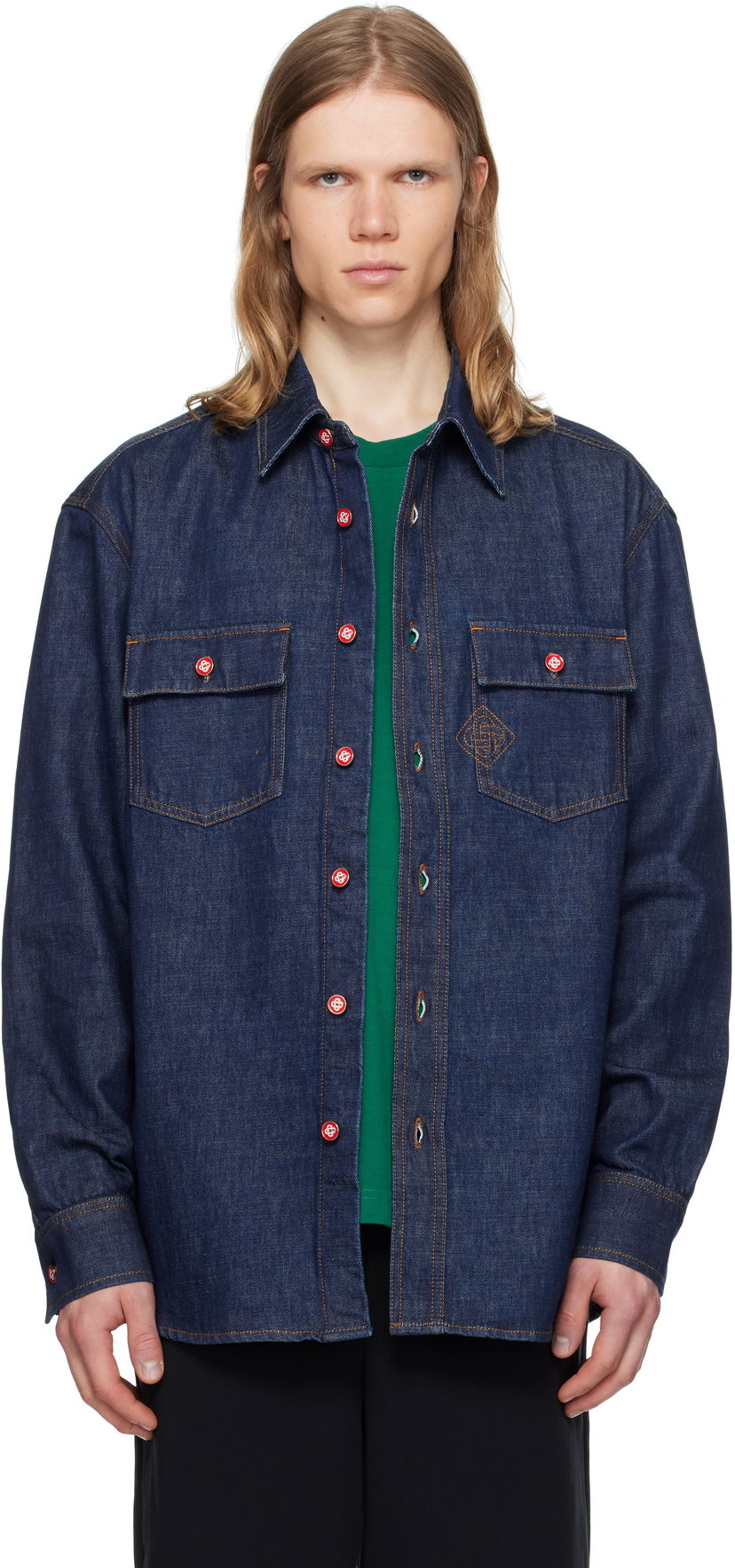 Košulja Casablanca Casablanca Logo Embroidery Denim Shirt Plava | MPF25-SH-189-01