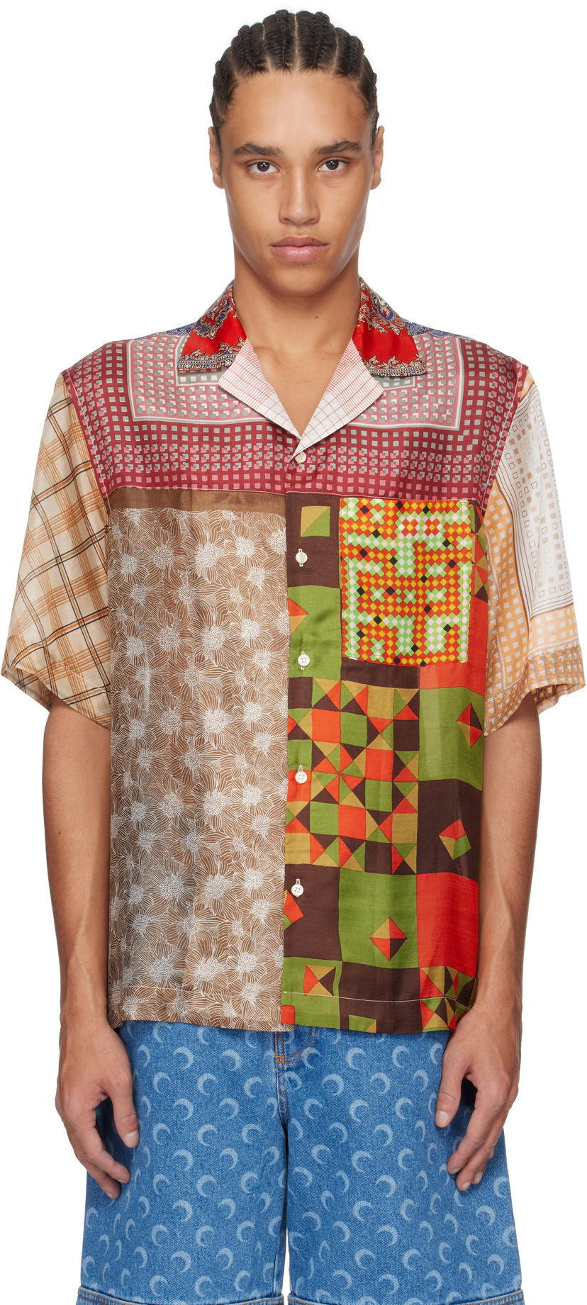 Košulja Marine Serre Marine Serre Regenerated Silk Patchwork Bowling Shirt Višebojno | USI025A UWOV0028