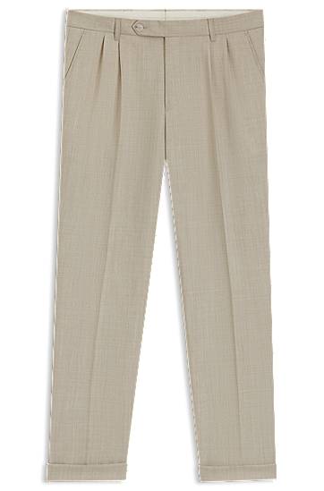 Hlače BOSS Men's Tapered Fit Micro-Patterned Virgin Wool Trousers Bež | 50545822
