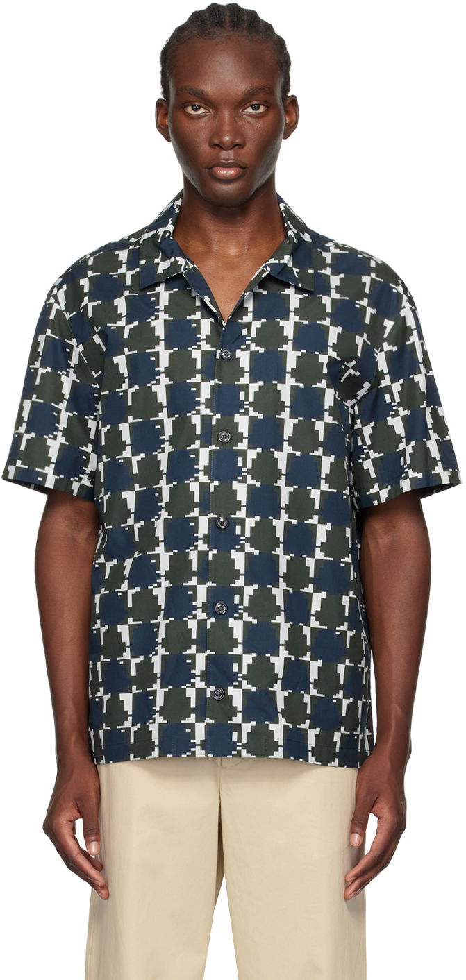 Košulja Moncler Green & Blue Logo Print Shirt Tamnoplava | J20912F00007597YJ