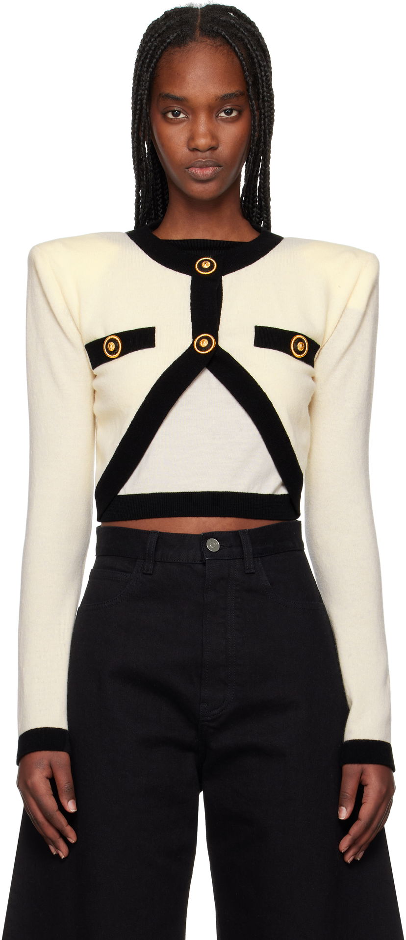 Džemper Balmain Balmain Knit Faux-Cardigan Sweater Bijela | EF1KA120KH91