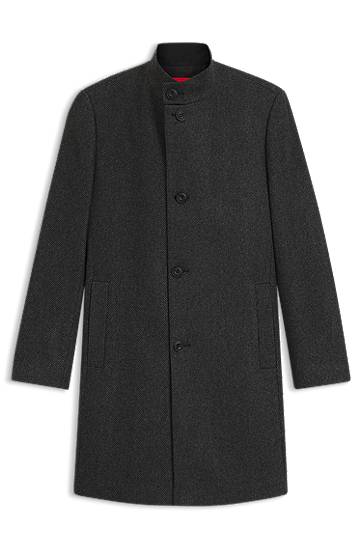 Kaputi BOSS Regular-Fit Stand-Collar Wool-Blend Twill Coat Siva | 50546553