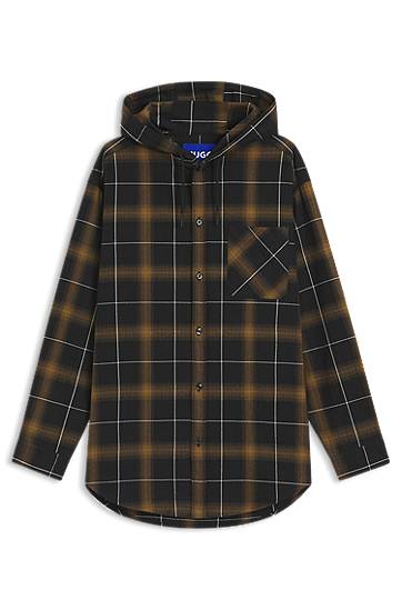 Košulja BOSS Oversized-Fit Hooded Checked Overshirt Smeđa | 50545262