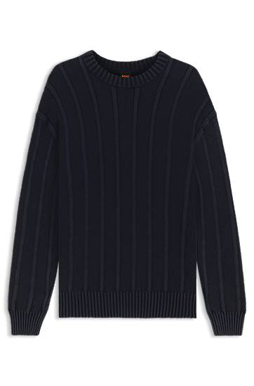 Džemper BOSS Ribbed and Ricecorn Knit Sweater Tamnoplava | 50543690