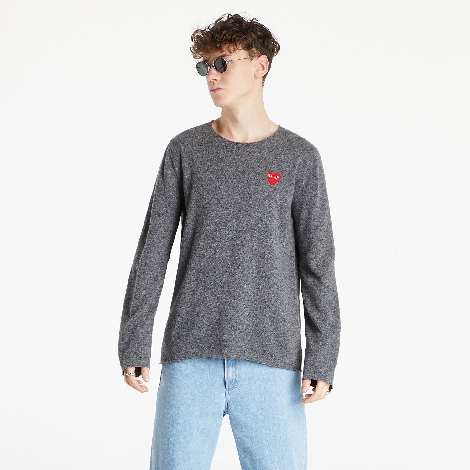Džemper Comme des Garçons PLAY Red Heart Crewneck Jumper Siva | AZN068 Mid Grey, 1