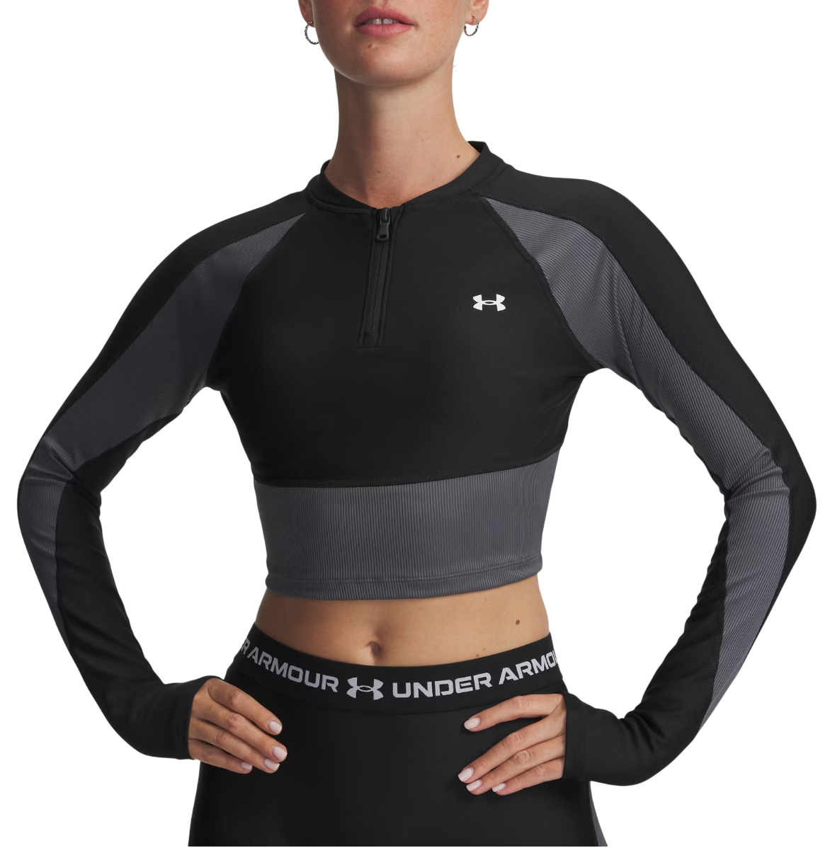 Crop top Under Armour Long Sleeve Crop Top HG Rib 1/4 Zip Crna | 6003981-004, 0