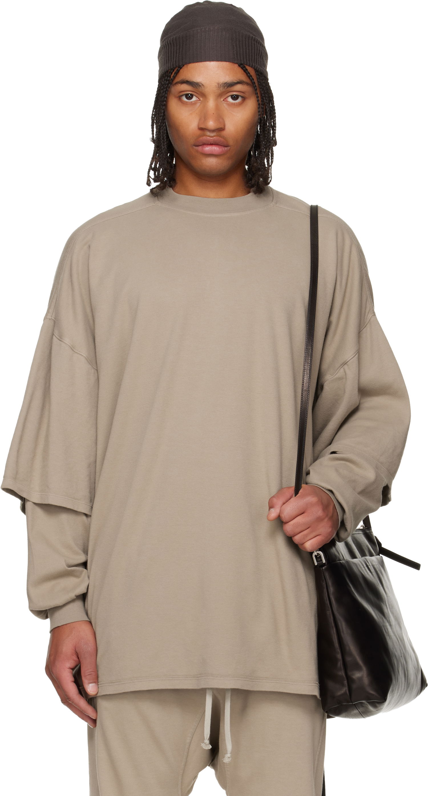 Dukserice Rick Owens Concordians Tommy Hustler Layered Sleeve Oversized Sweatshirt Bež | DU02E7266 JDB, 0