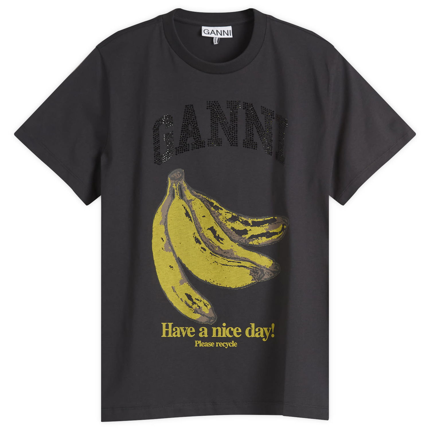 Majica kratkih rukava GANNI GANNI Banana Print T-Shirt with Rhinestones Crna | T4238-252, 1