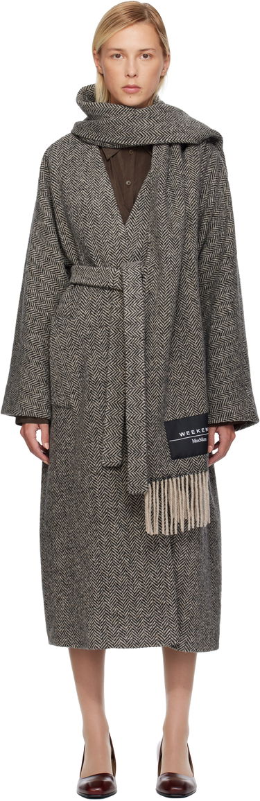 Kaputi Max Mara Weekend Zenica Herringbone Belted Coat with Scarf Siva | 2525016042600, 0