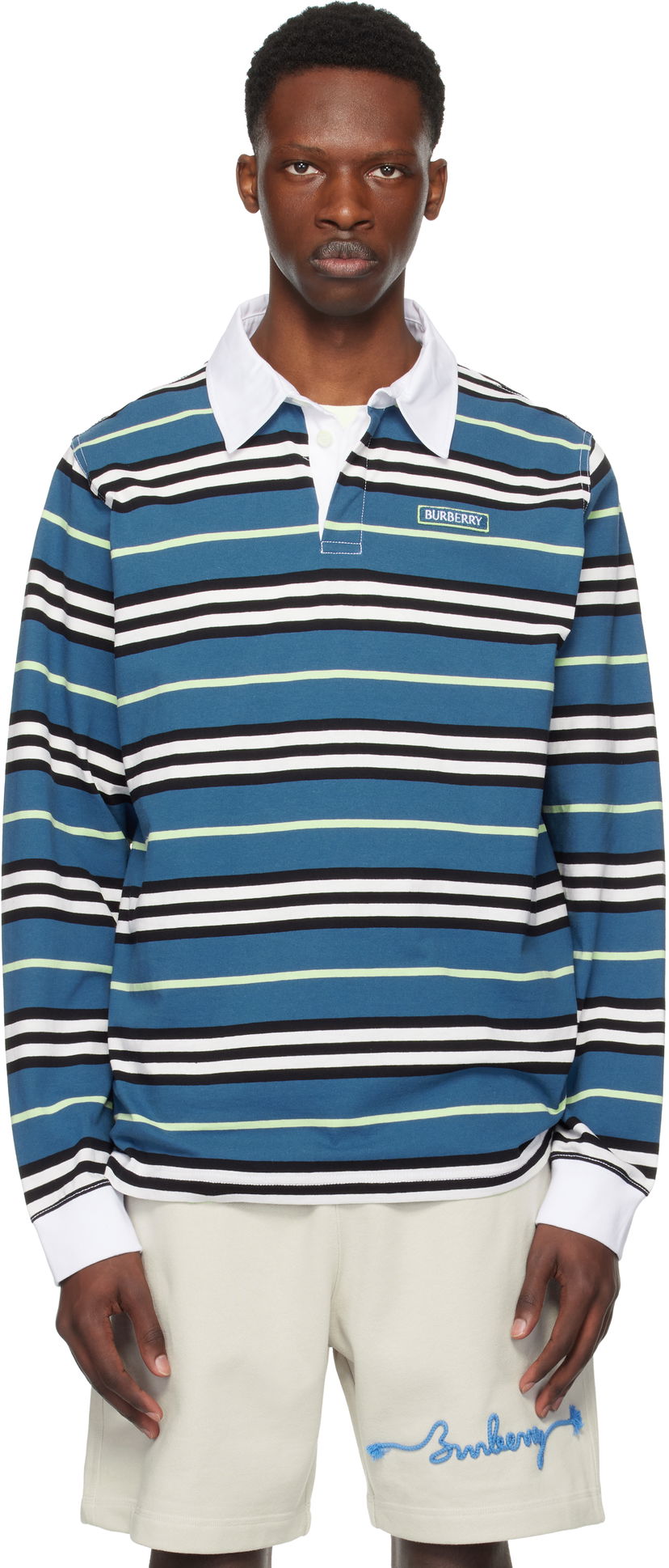 Polo majica Burberry Burberry Long-Sleeve Striped Polo Plava | 8106236