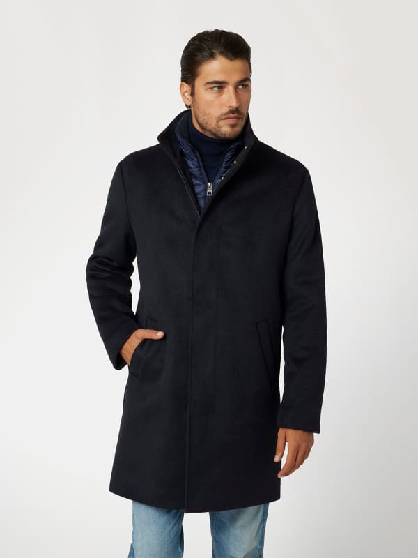 Trenčkot GUESS Wool Blend Coat With High Collar Plava | M4BL30WGJ82, 0