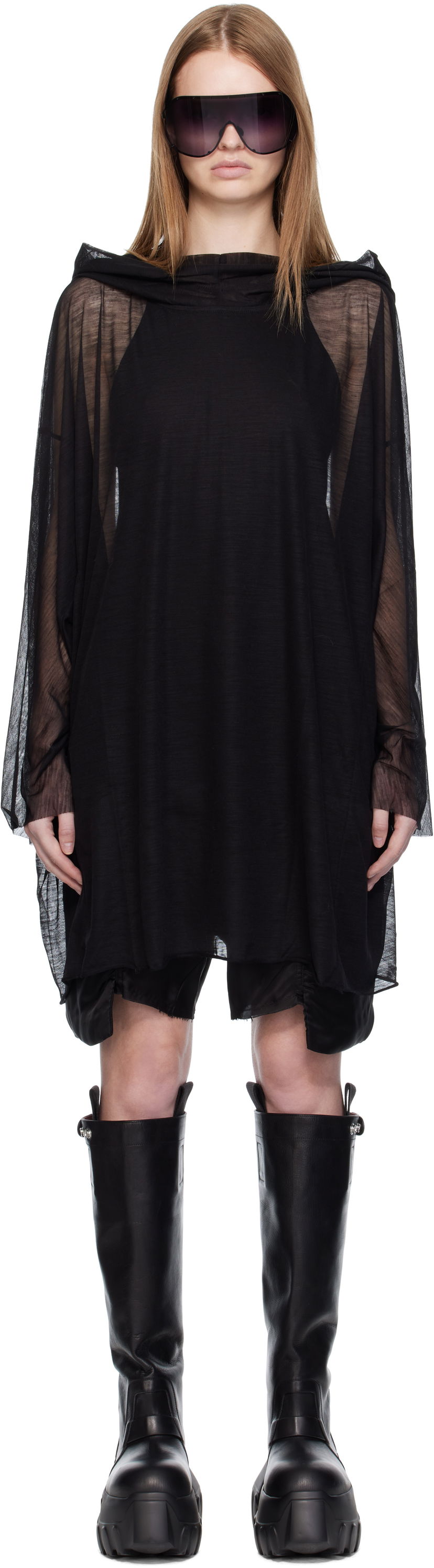 Dukserice Rick Owens Rick Owens Concordians Hooded Tunic Crna | RP02E4536 JWR