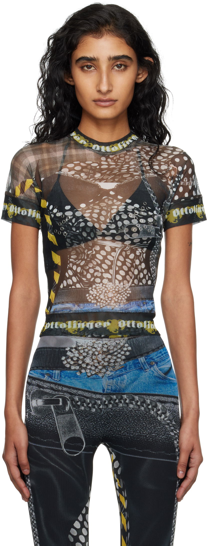 Majica kratkih rukava Ottolinger Ottolinger Mesh Print T-Shirt Crna | 101-100401-04
