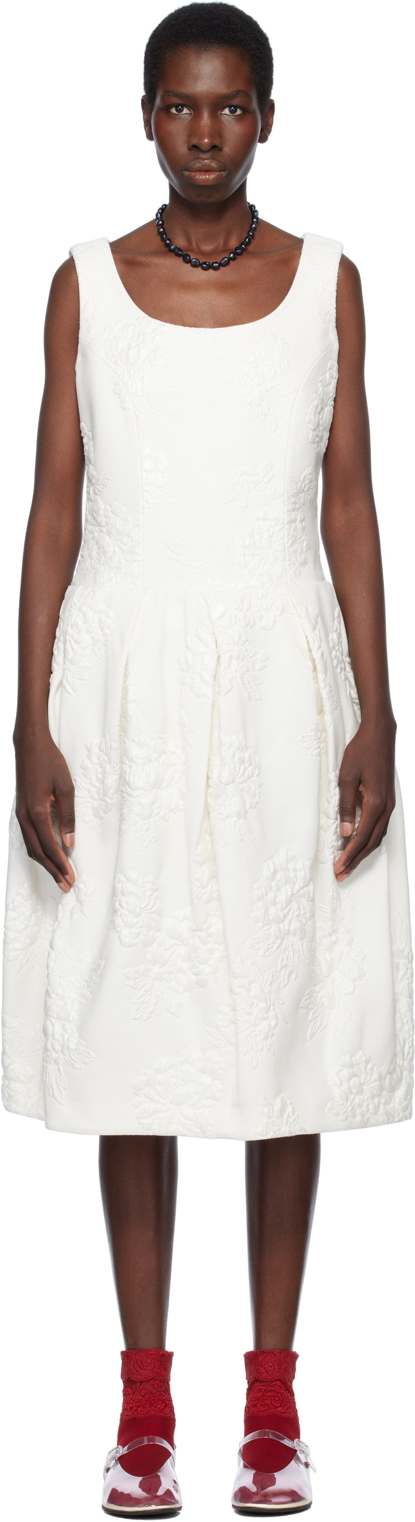 Haljina Comme des Garçons Comme des Garçons Jacquard Flower Pattern Midi Dress Bijela | RO-O008-051-1