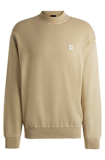Džemper BOSS Relaxed-Fit Garment-Dyed Cotton Sweater Bež | 50531503
