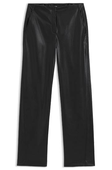 Hlače BOSS Faux Leather Straight-Leg Trousers Crna | 50549241