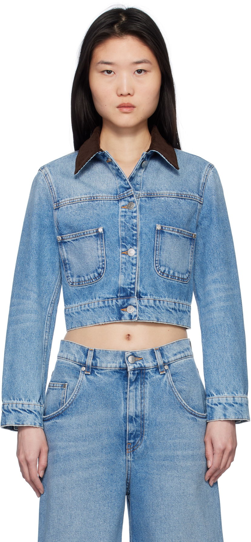 Jakna Stella McCartney Stella McCartney Vintage Wash Cropped Denim Jacket Plava | 6D03543SQH05