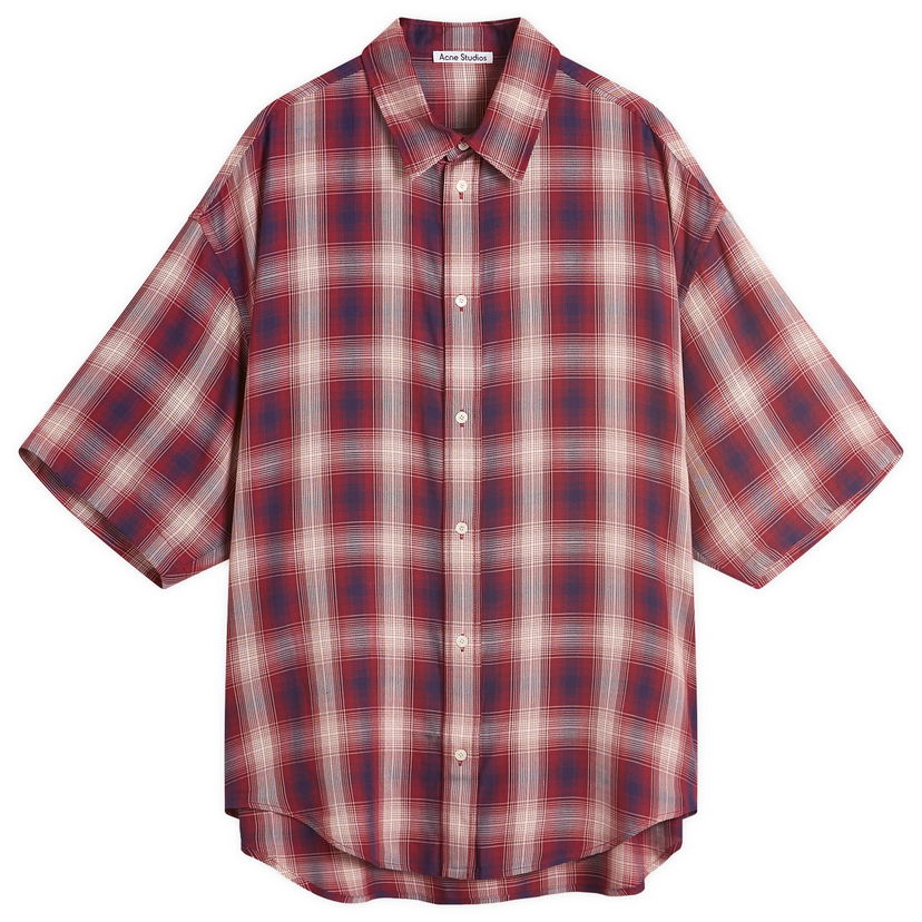 Košulja Acne Studios Short Sleeve Plaid Check Shirt, Size Large Crvena | CB0116-ALU