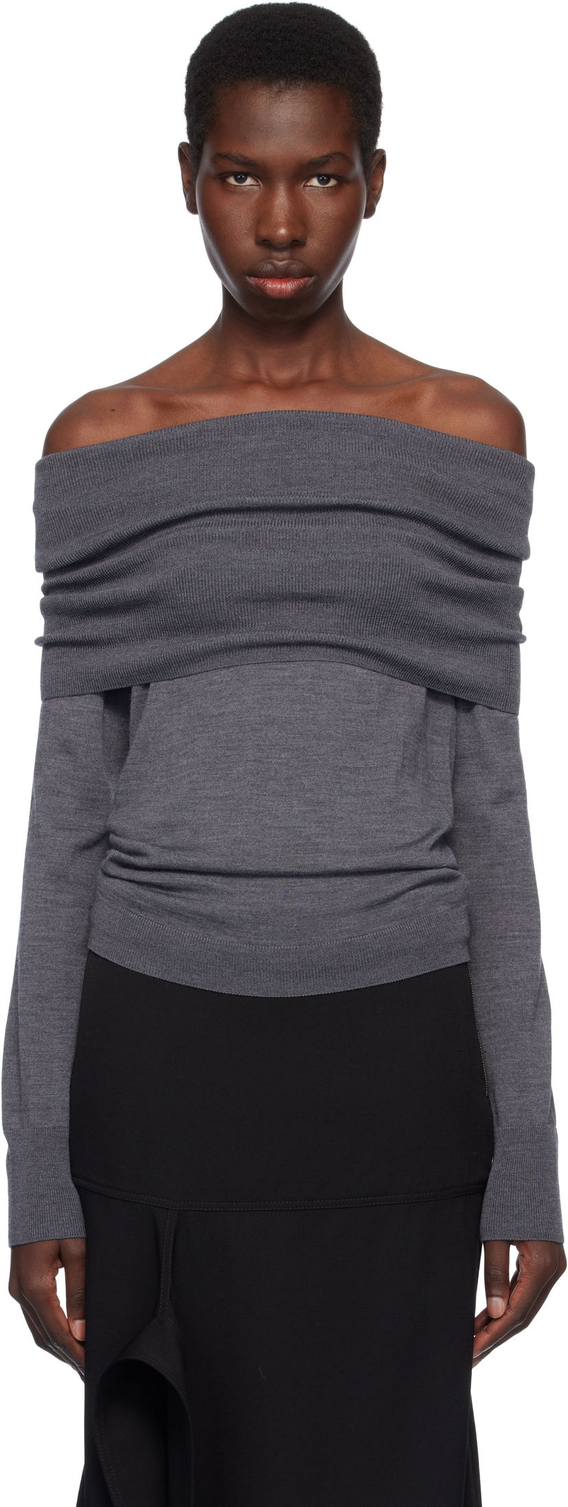 Džemper Stella McCartney Stella McCartney Off-The-Shoulder Light Wool Sweater Siva | 6K10403S2598