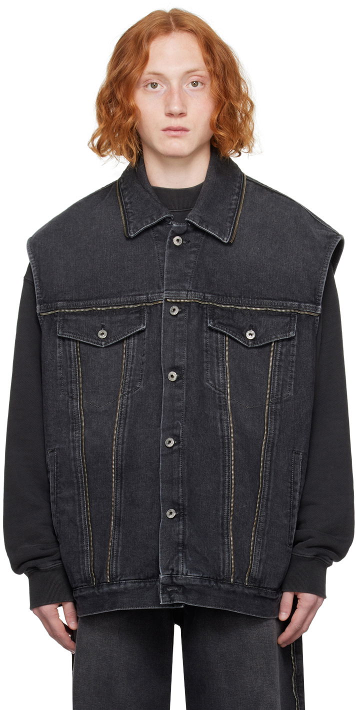 Prsluk Off-White Gray Zip Denim Vest Crna | OMYR001F23DEN0020900
