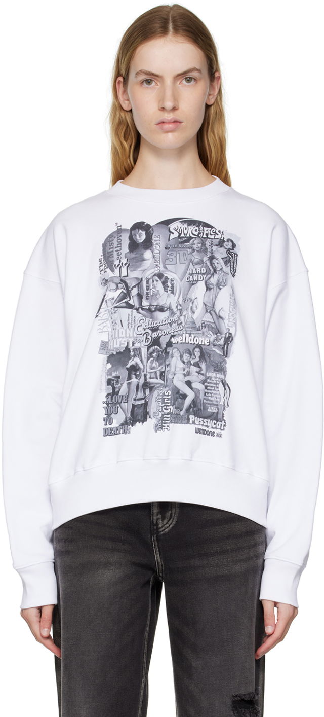 Dukserice We11done Movie Collage Graphic Sweatshirt Bijela | WD-TS3-22-743-U-WH