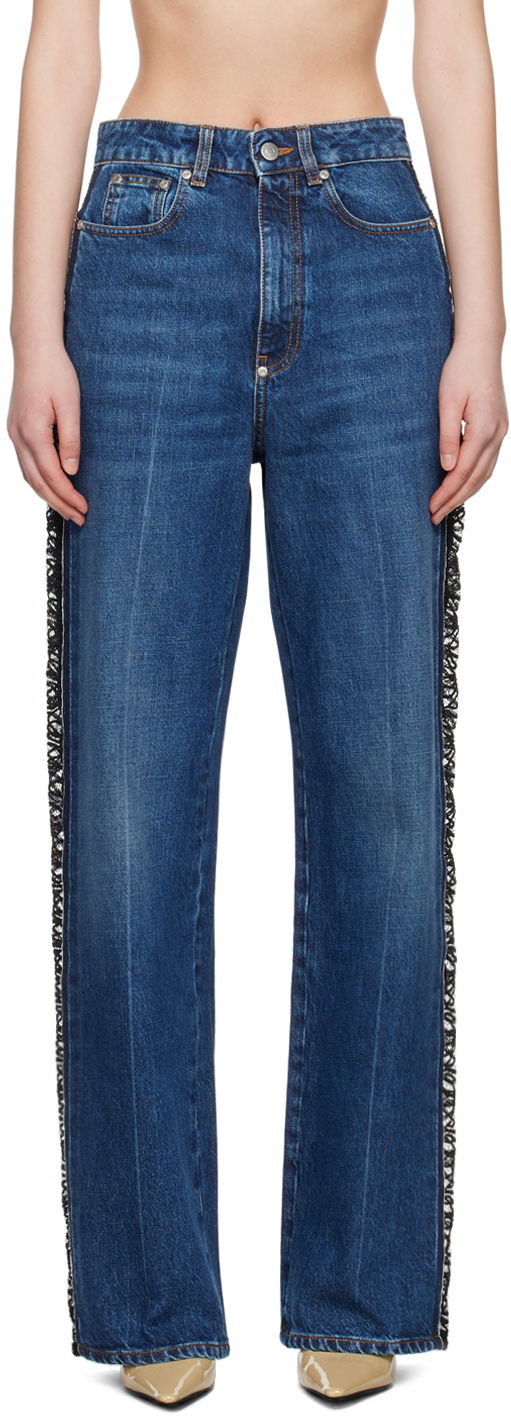 Jeans Stella McCartney Stella McCartney Lace High-Rise Straight Leg Jeans Plava | 6D03053SPH85