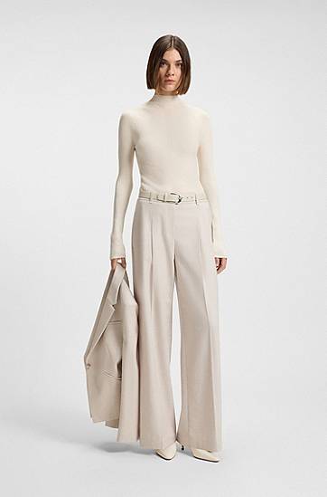 Džemper BOSS Mock-neck sweater in merino wool with mixed ribbing Bež | 50549166, 1