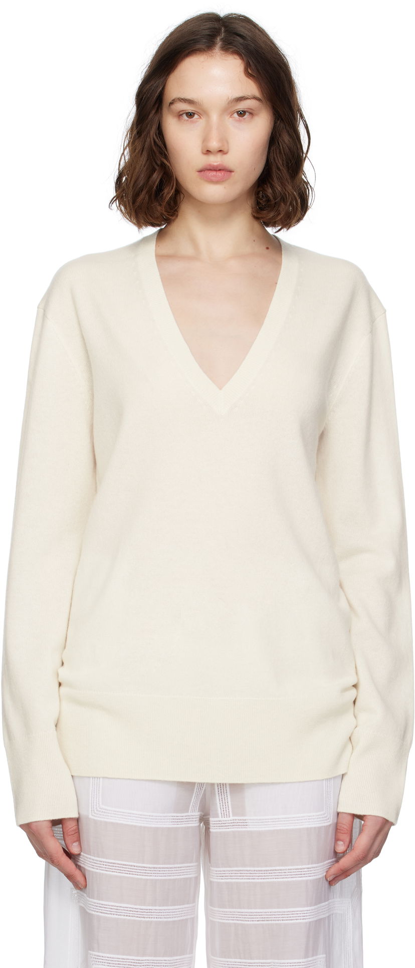 Džemper TOTEME TOTEME Cashmere V-Neck Knit Sweater Bijela | 252-WRT0521-YA0016