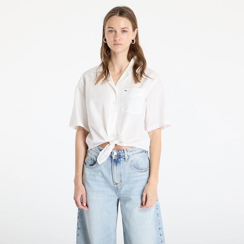 Košulja Tommy Hilfiger Tommy Jeans Women's Cropped Linen Short Sleeve Shirt Bijela | DW0DW20286 YBL