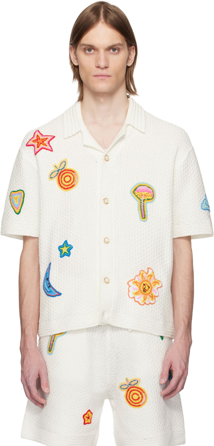 Košulja Casablanca Casablanca Crochet Motif Shirt Bijela | MS25-KW-913-01