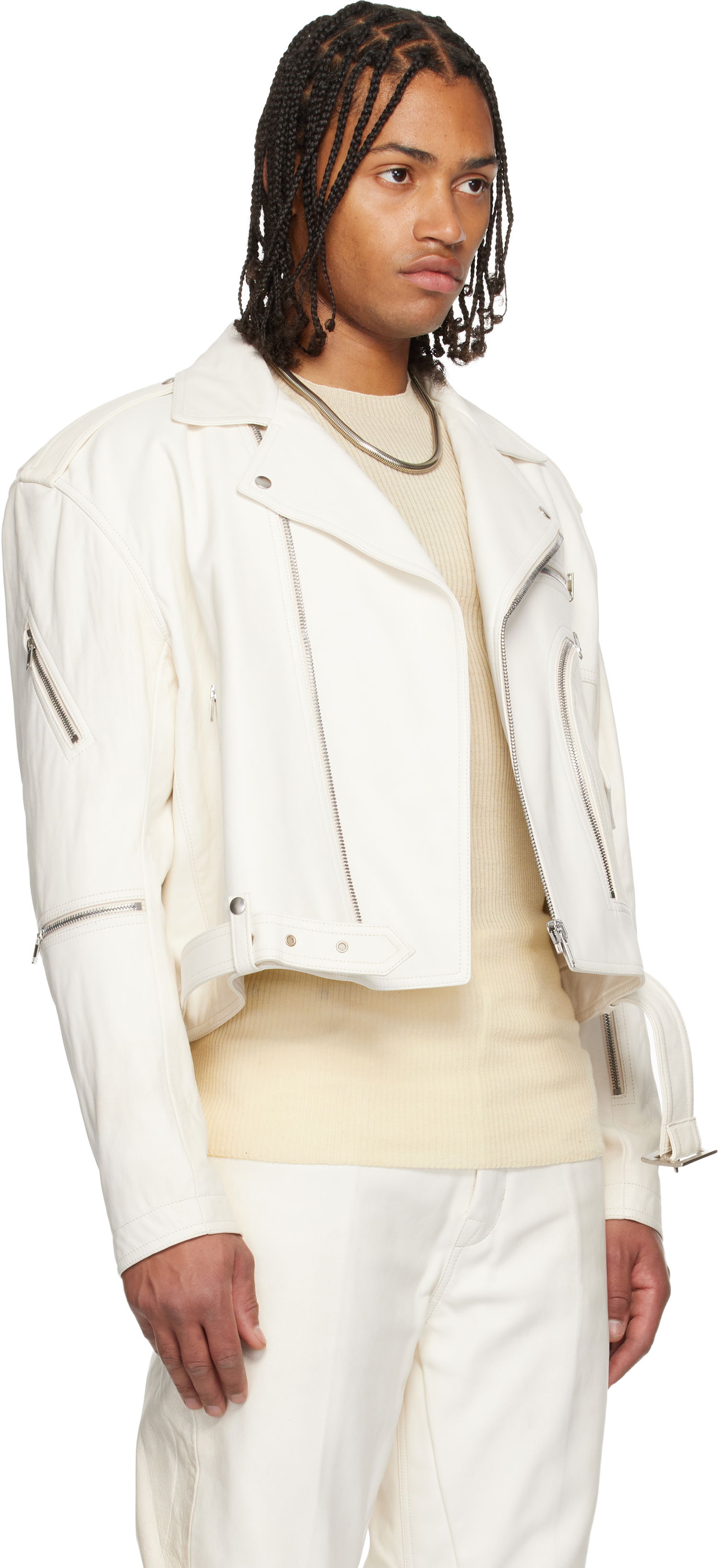 Jakna Rick Owens Concordians Cropped Jumbo Bauhaus Stooges Leather Jacket Bijela | RU02E1770 LBH, 1