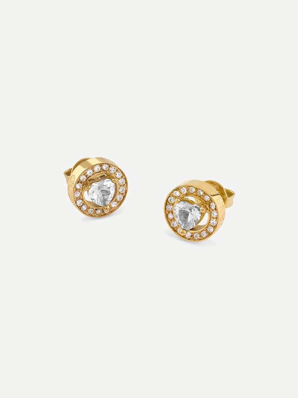 Naušnice GUESS Gold-Tone Crystal Stud Earrings Metalik | JUBE04669JW