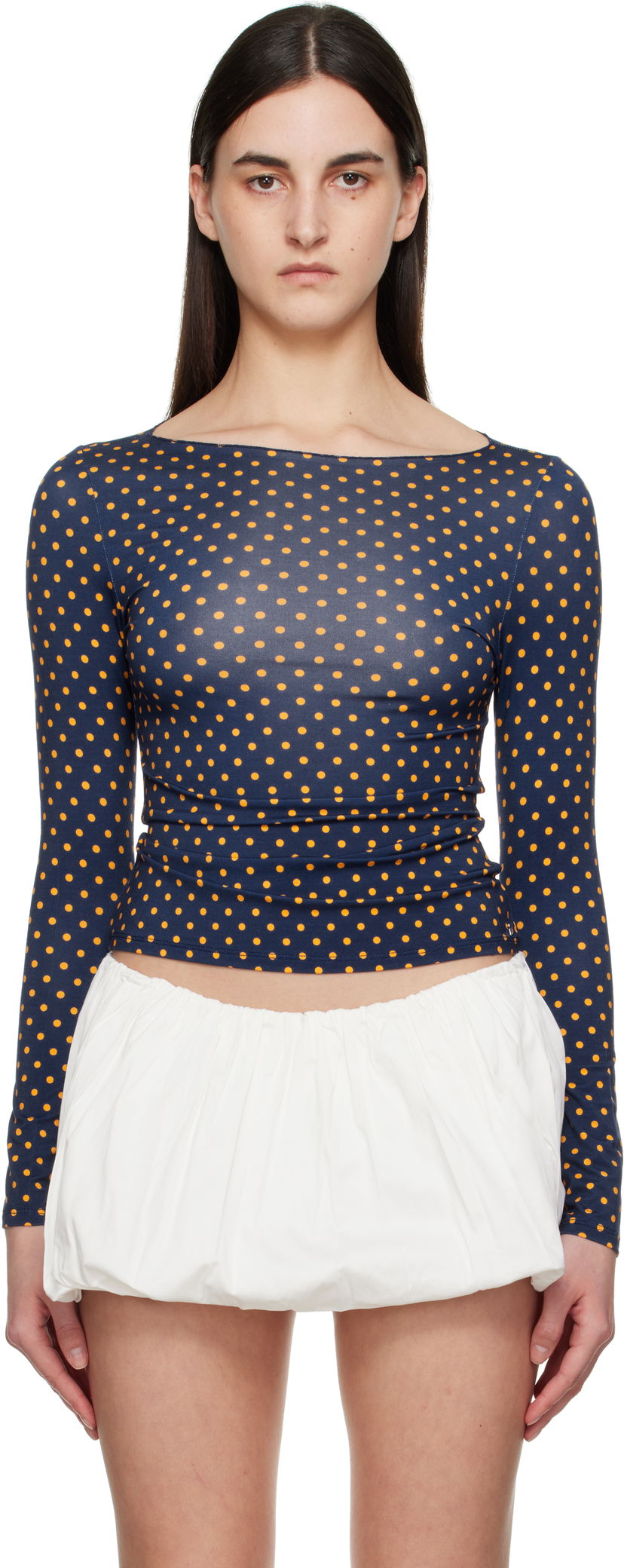 Majica kratkih rukava Miaou Miaou Amelia Polka Dot Long Sleeve T-Shirt Tamnoplava | 7183TJBPKD